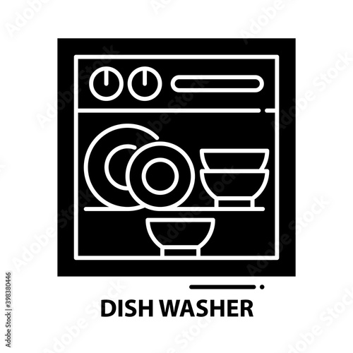 dish washer symbol icon, black vector sign with editable strokes, concept illustration