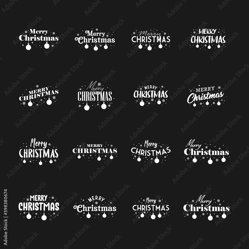 Merry Christmas typography set. Xmas holiday related lettering templates for greeting cards and decoration. Vector vintage illustration. Merry Christmas typography set. Xmas holiday related lettering templates for greeting cards and decoration. Vector vintage illustration.