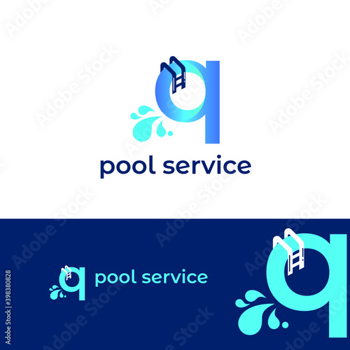 Initial q letter for swimming pools and aquatic venue repairing, setting and service company logo template