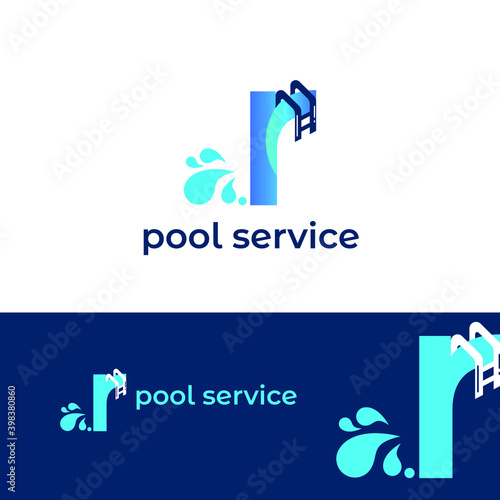 Initial r letter for swimming pools and aquatic venue repairing, setting and service company logo template