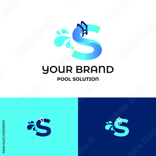 Initial s letter for swimming pools and aquatic venue repairing, setting and service company logo template
