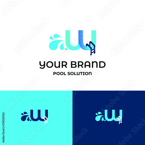 Initial w letter for swimming pools and aquatic venue repairing, setting and service company logo template