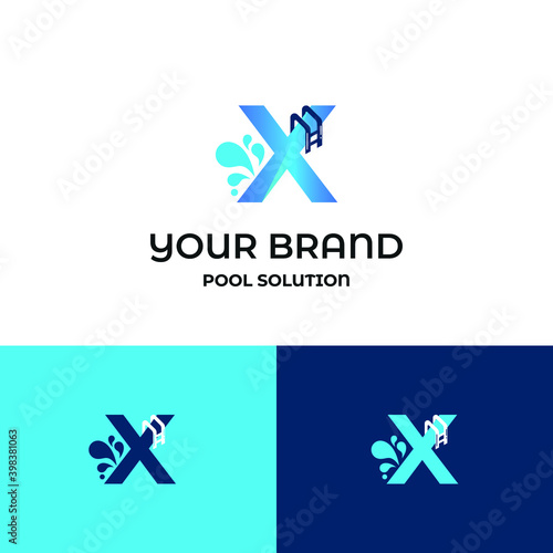 Initial x letter for swimming pools and aquatic venue repairing, setting and service company logo template