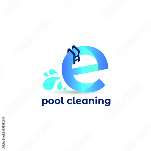 Initial e letter for swimming pools and aquatic venue repairing, setting and service company logo template