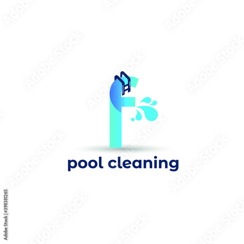 Initial f letter for swimming pools and aquatic venue repairing, setting and service company logo template