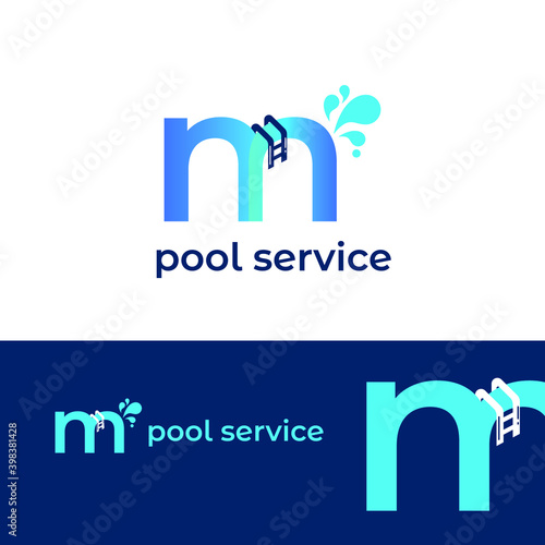 Initial m letter for swimming pools and aquatic venue repairing, setting and service company logo template