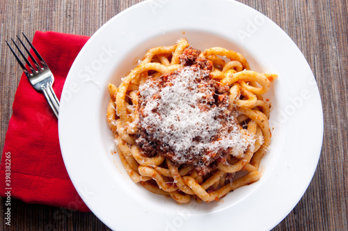 pici pasta with lamb ragu photo