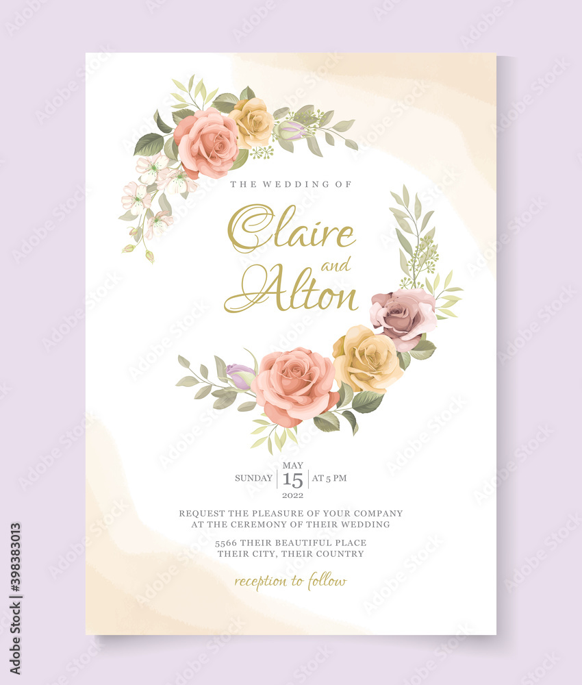 Romantic roses wedding invitation card design