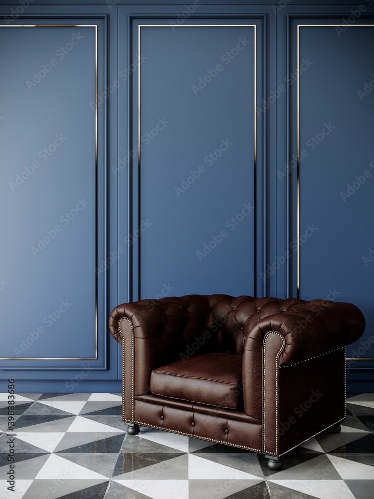 classic modern interior of blue living room with sofa. 3d render ...