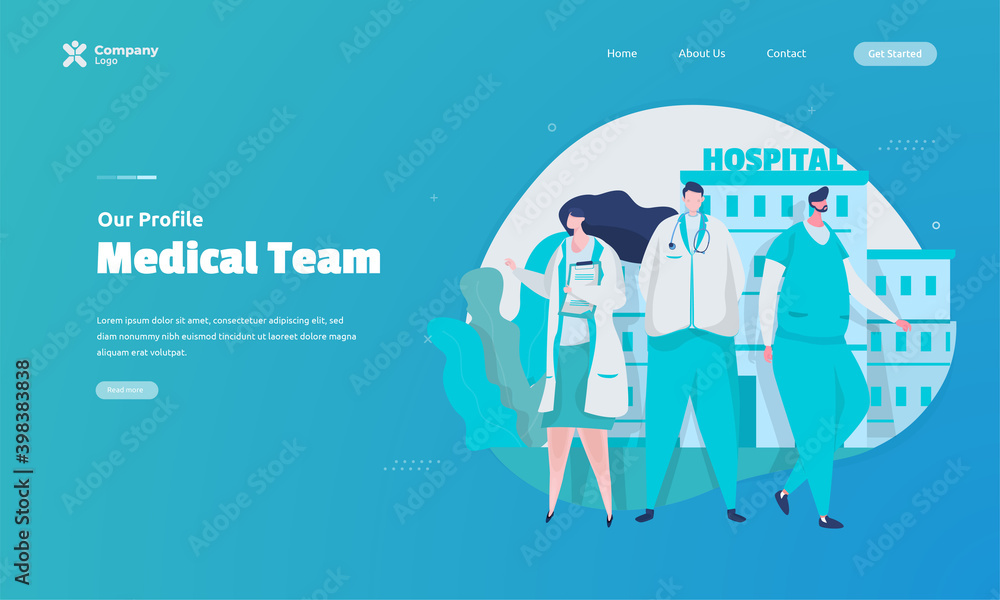 Medical team profile illustration on landing page concept