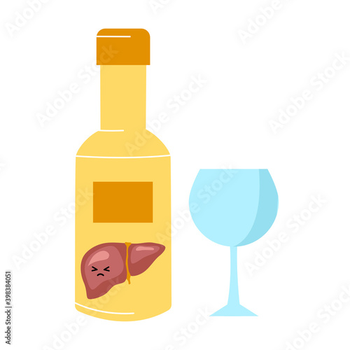 Drinking beer or alcohol beverage can damage liver. Liver cirrhosis disease vector illustration. Healthcare concept.