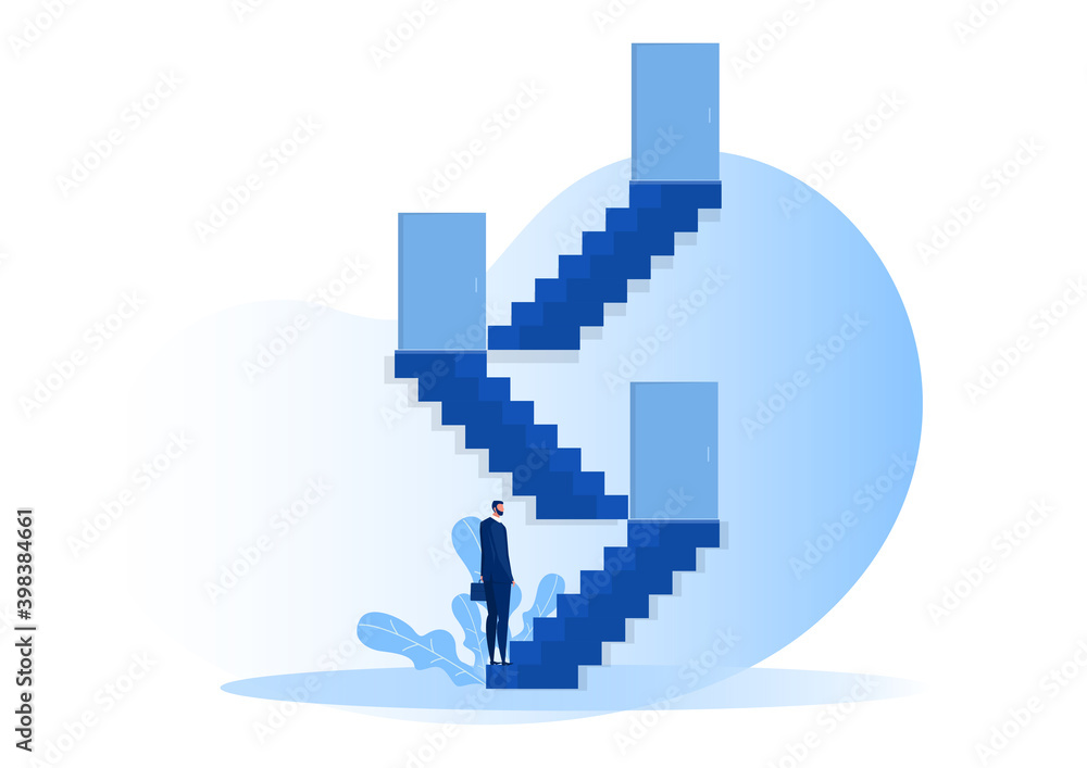 buinessman looking at stairs and opened door in new successful life. illustration buinessman looking at stairs and opened door in new successful life. illustration