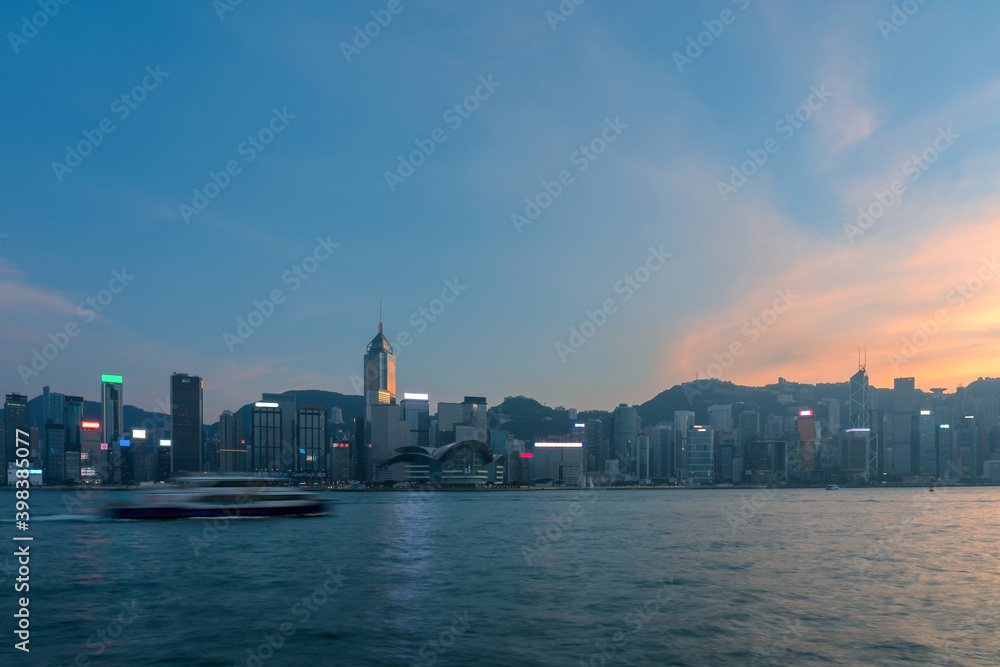 Hong Kong Skyscrapers in sunset