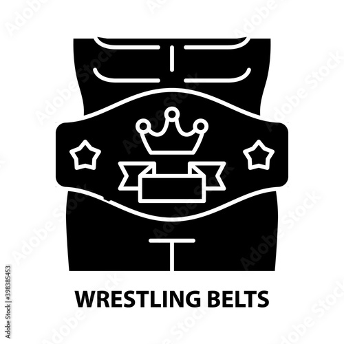 wrestling belts icon, black vector sign with editable strokes, concept illustration