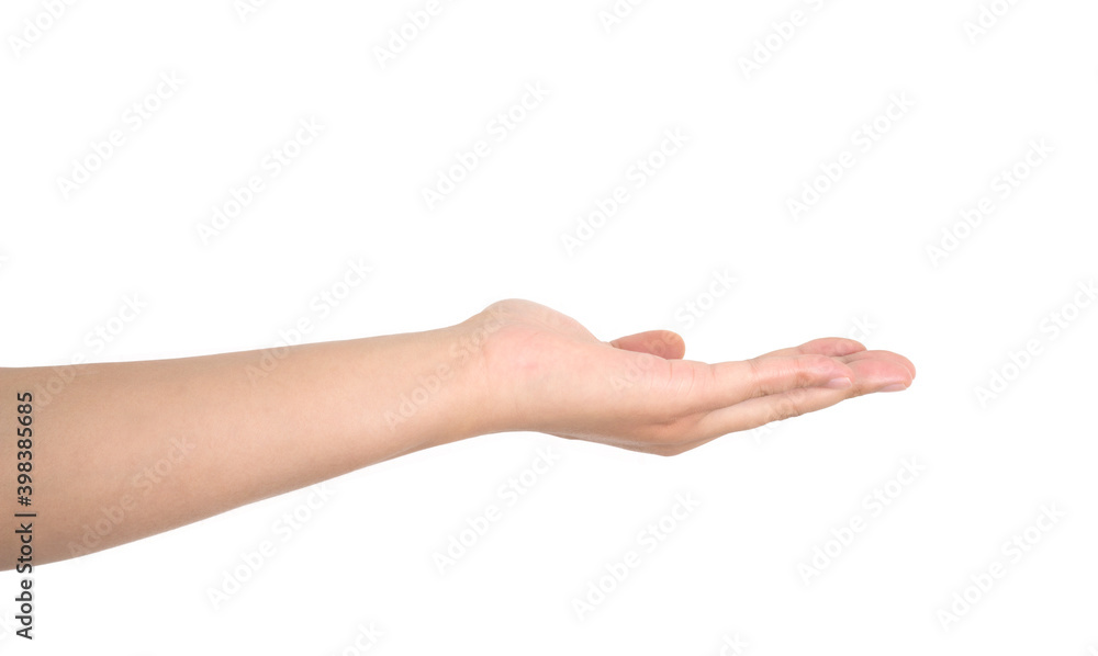 A hand pointing upwards and then gestures in front of a white background A hand pointing upwards and then gestures in front of a white background
