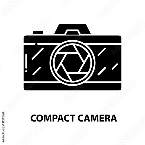compact camera icon, black vector sign with editable strokes, concept illustration
