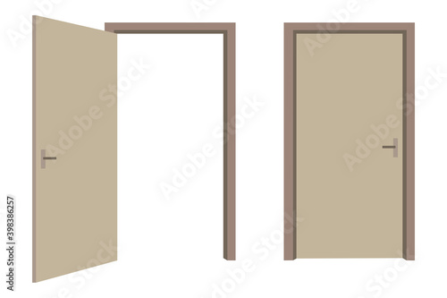 Open and closed door in pastel colors. Room interior. House flat pictogram isolated. House icon. Stock image. EPS 10.