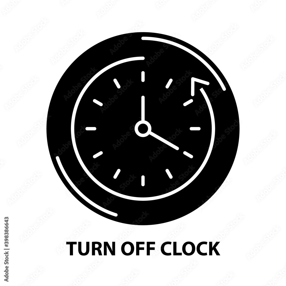 turn off clock icon, black vector sign with editable strokes, concept illustration turn off clock icon, black vector sign with editable strokes, concept illustration