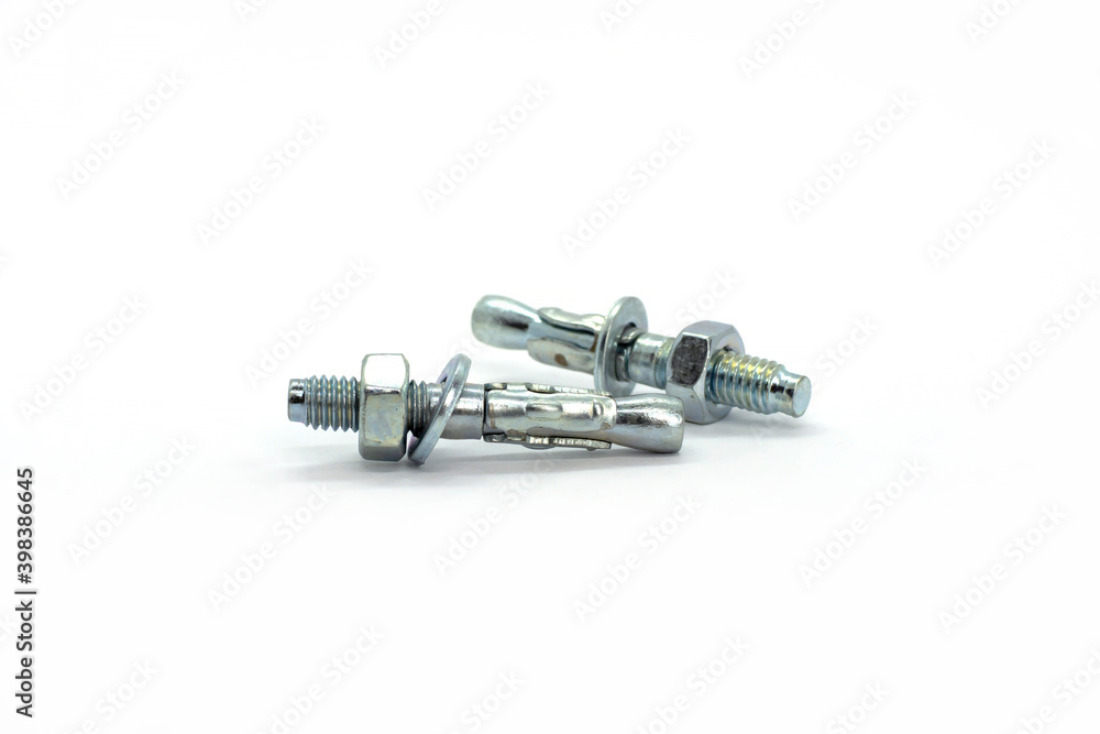 fasteners stud with nut on white background fasteners stud with nut on white background