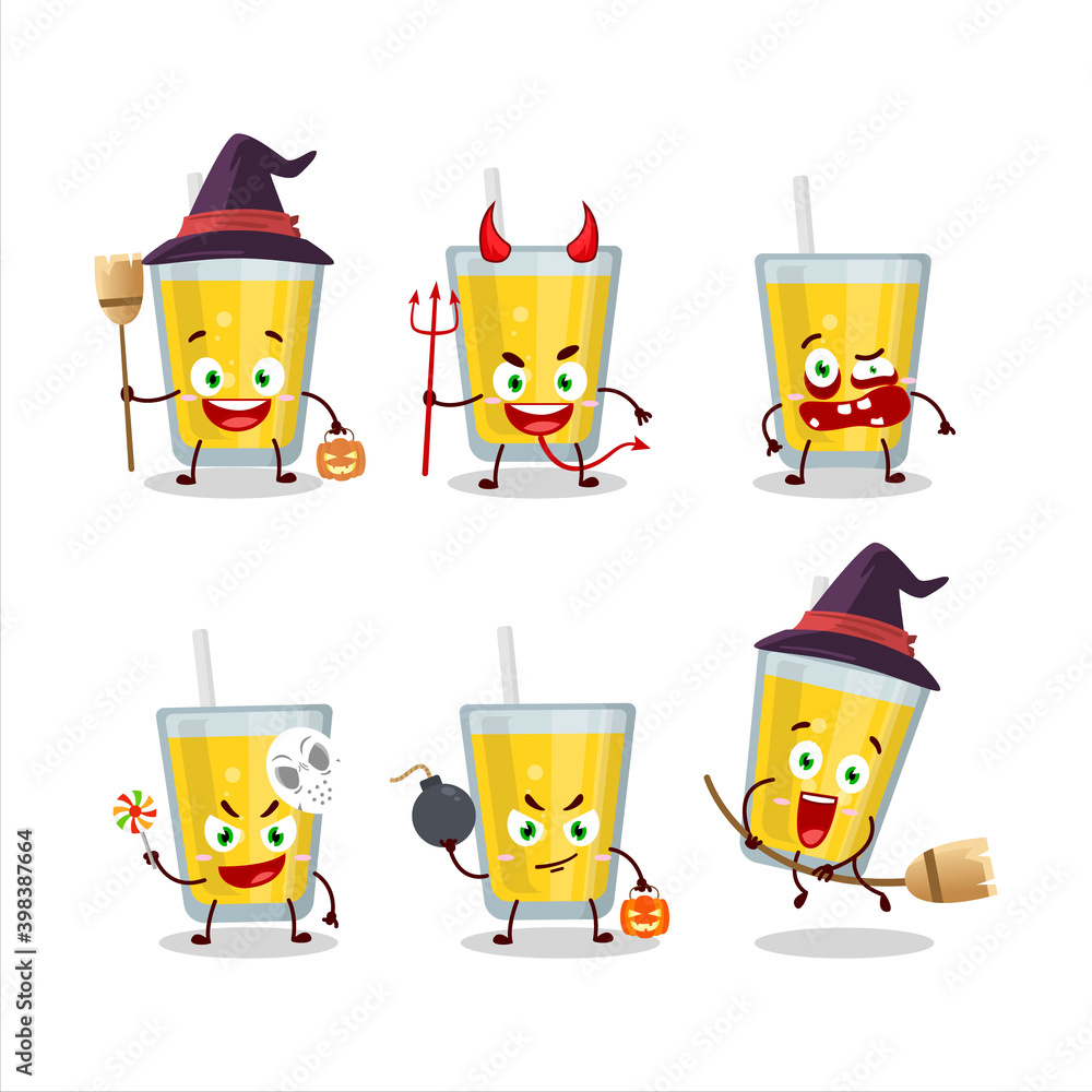Halloween expression emoticons with cartoon character of banana juice