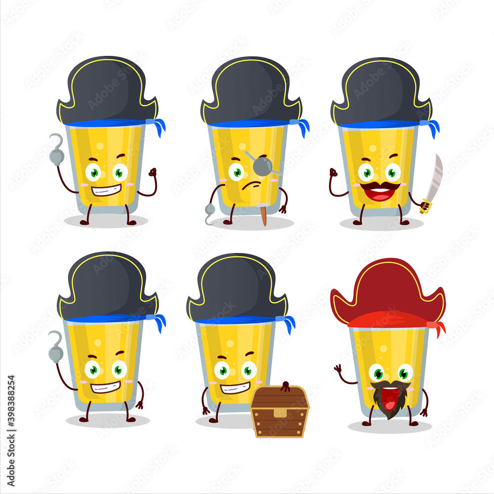 Cartoon character of banana juice with various pirates emoticons Cartoon character of banana juice with various pirates emoticons