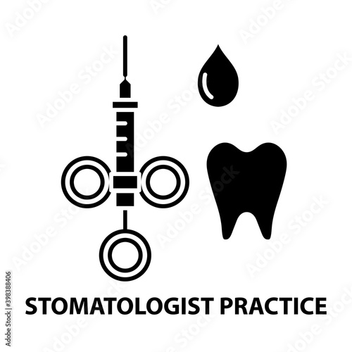 stomatologist practice icon, black vector sign with editable strokes, concept illustration