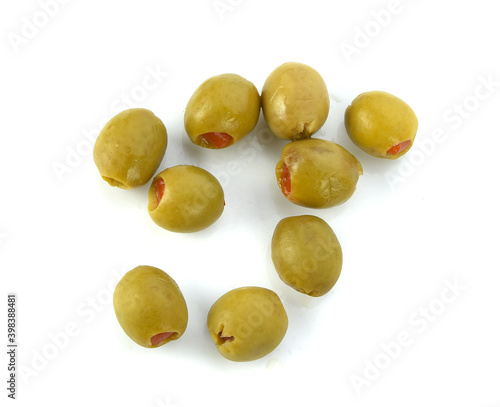 Pickled Olives isolated on white background.Top view