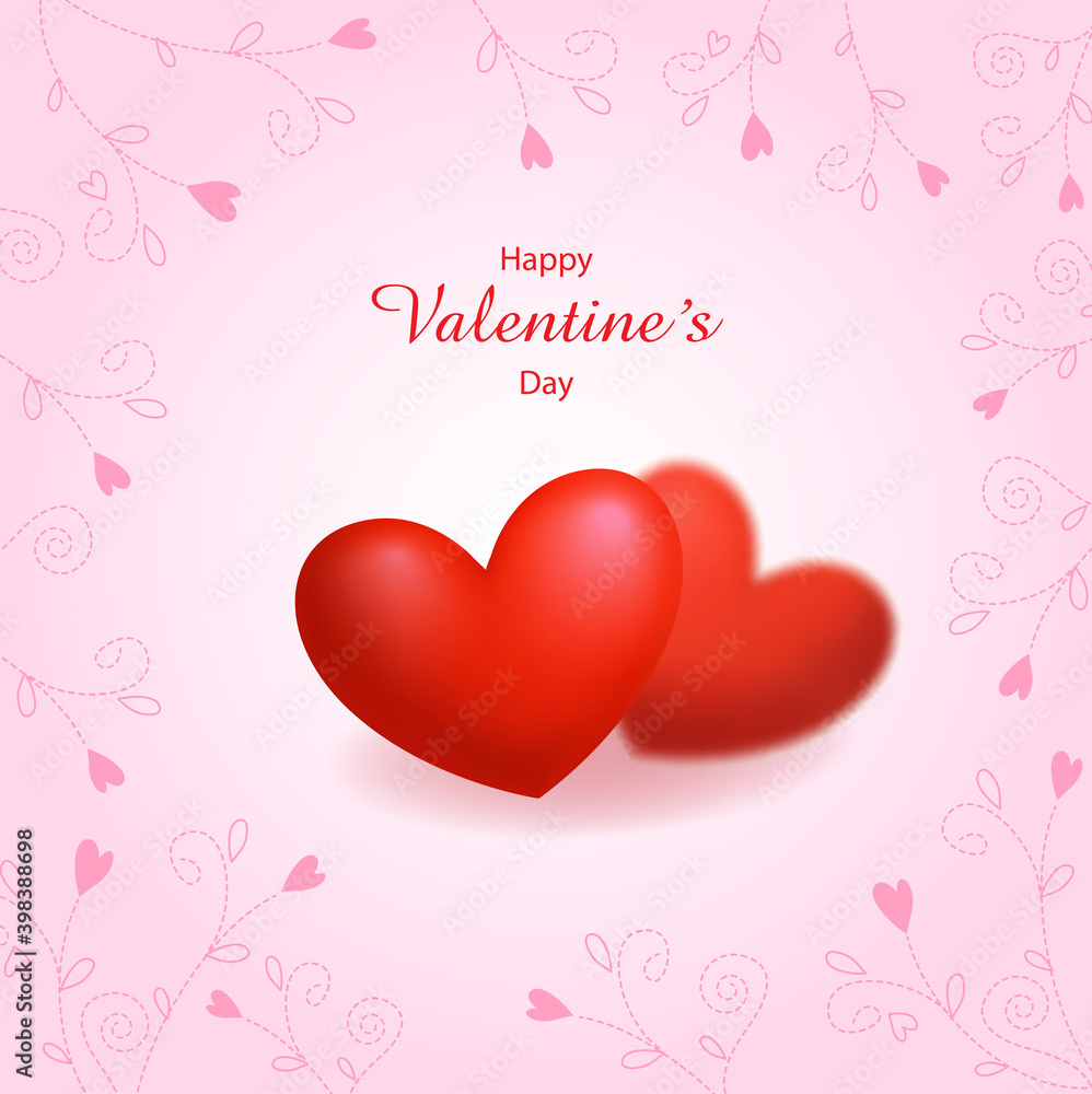 Happy Valentines Day card 3D illustration.
