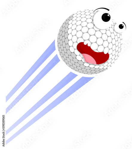 Loud funny crazy golf sport ball flies with great speed after great hit. Sport equipment. Vector