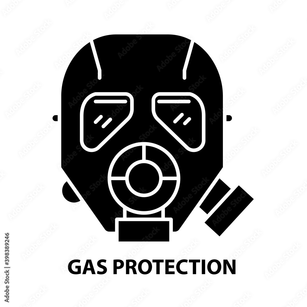 gas protection icon, black vector sign with editable strokes, concept illustration gas protection icon, black vector sign with editable strokes, concept illustration