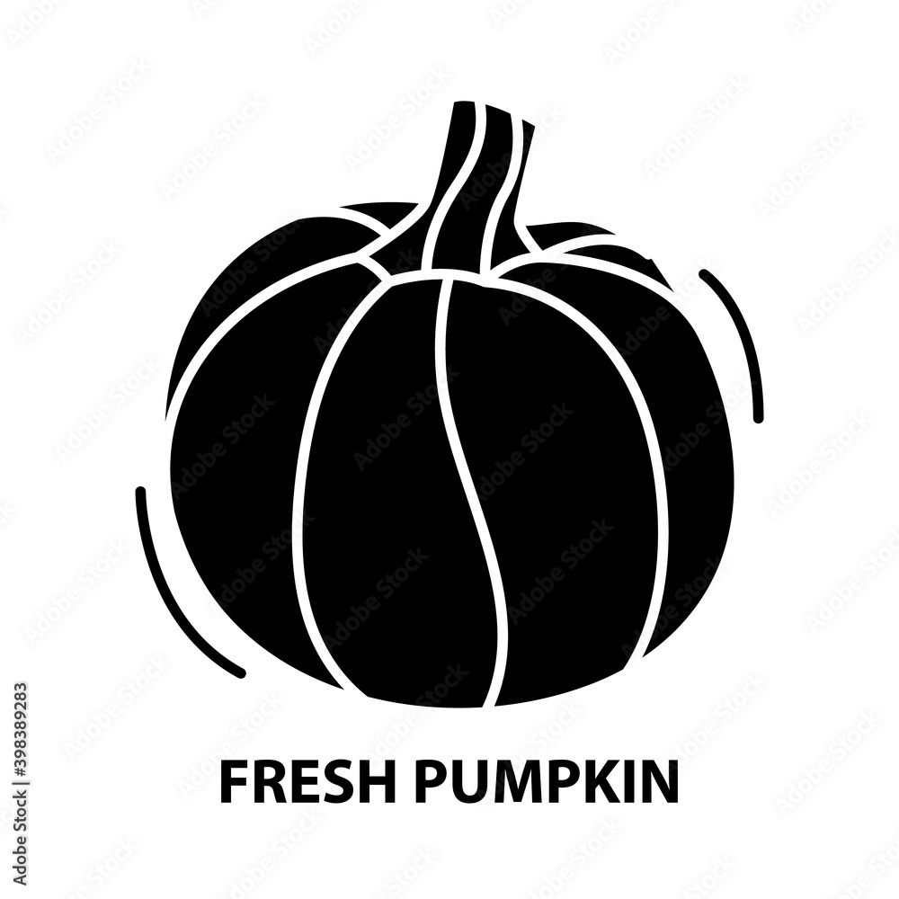 fresh pumpkin icon, black vector sign with editable strokes, concept illustration