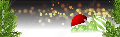 NEW YEAR GREETING BACKGROUND VECTOR ILLUSTARTION, BEAUTIFUL COLURFUL LIGHT BOKEH WITH XMAS TREE, CHRISTMAS BALLS FOR BACKGROUND CONCEPT