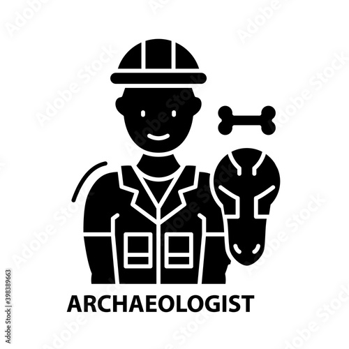 archaeologist icon, black vector sign with editable strokes, concept illustration