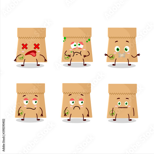 Recycle paper bag cartoon character with nope expression