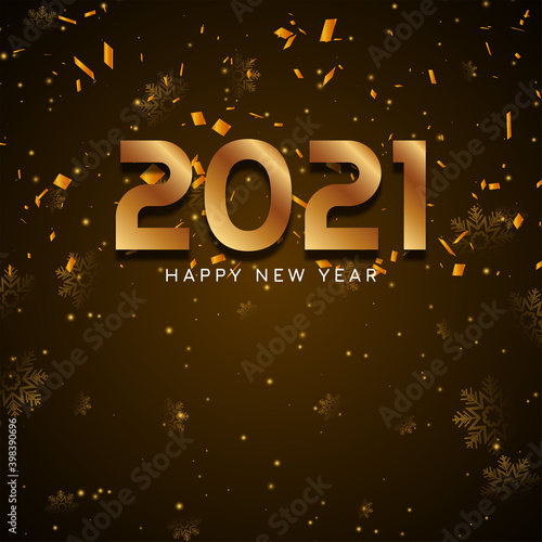 Golden confetti Happy new year 2021 background