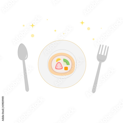 果物の入ったロールケーキイラスト素材セット