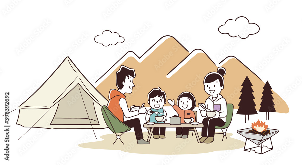 ベクターイラスト素材 家族でアウトドア キャンプ 秋 Stock Vector Adobe Stock