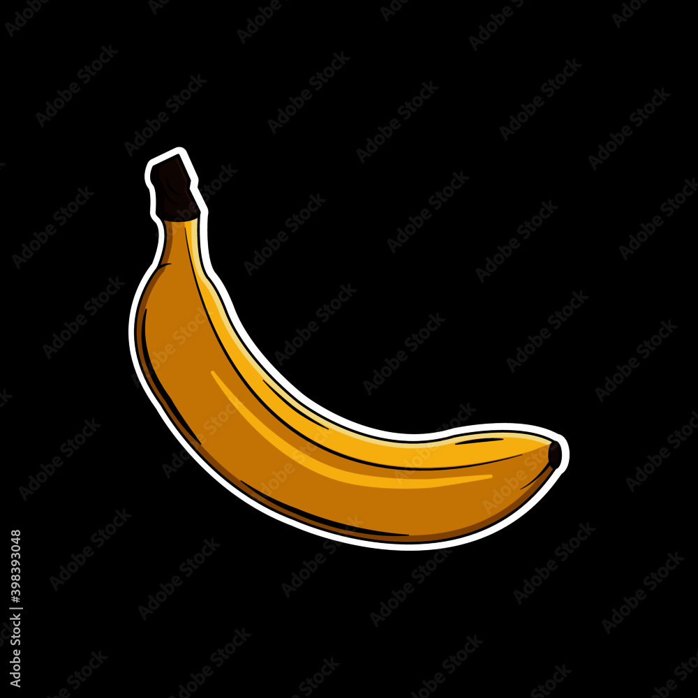 Whole banana on black background