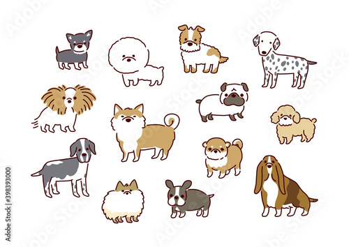 シンプルかわいい13犬種の犬イラスト／Illustrations of 13 simple and cute dogs