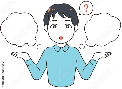 比較する　悩む　吹き出し　男性