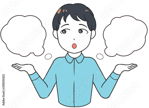 比較する　左視線　吹き出し　男性