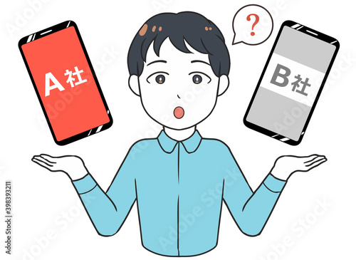 携帯電話会社を比較する　悩む　男性