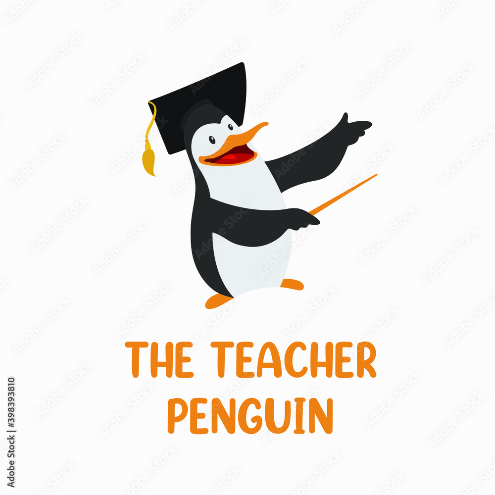 Penguin Cartoon Character logo with Education, learning and teaching concept