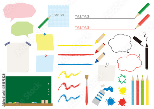 メモ　見出し　吹き出し　タイトル　線　ライン　黒板　鉛筆　絵の具　セット
