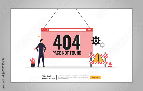 Landing page template of site is under construction concept. Maintenance error symbol vector illustration