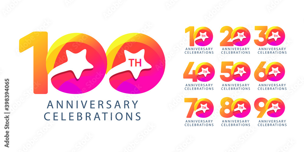 Set anniversary design logo concept. Logo for celebrations your company, greeting card, digital banner or print.