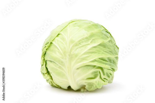 Fresh green cabbage isolated on white background. Clipping path.