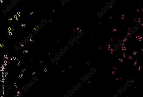 Dark red, yellow vector pattern with gender elements.