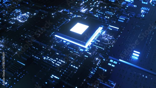 Glowing Chip on Motherboard