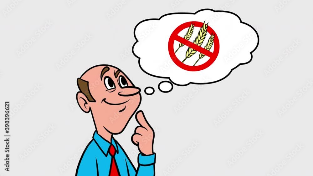 Man thinking about a Gluten Free Diet - 4k Animation with Alpha Channel, no background. Man thinking about a Gluten Free Diet - 4k Animation with Alpha Channel, no background.